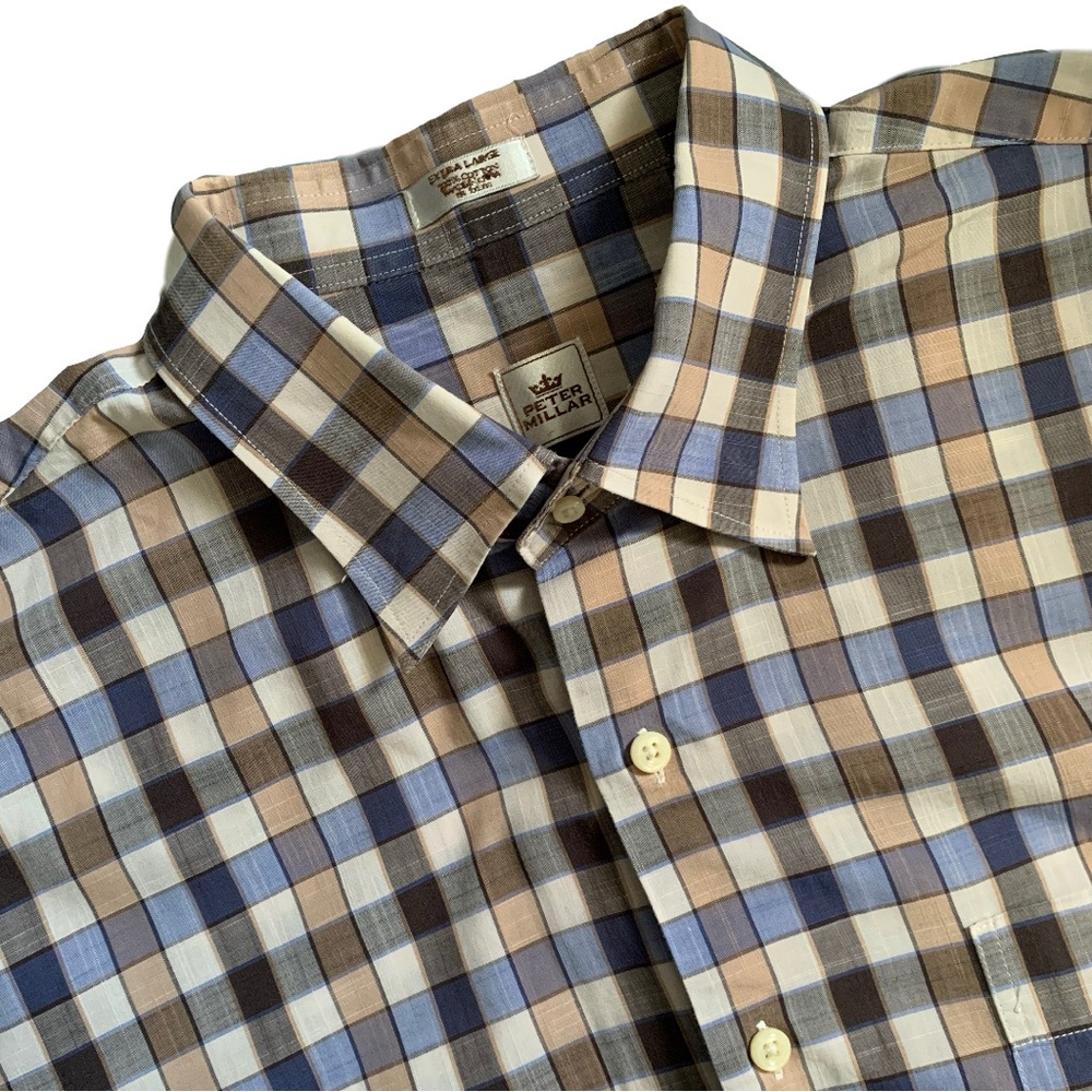 Peter Millar 100% Cotton Plaid Button Down Long Sleeve Size XL